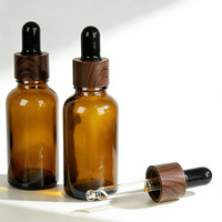 Flacon compte-gouttes en verre ambré 15ml 30ml 50ml avec collier à motif bois par transfert d'eau, pour sérum, huile, cosmétiques, capacité personnalisée, vente en gros en vrac