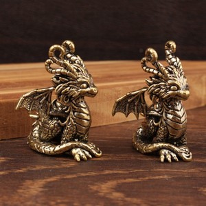 Ornement en bronze antique, statue de <span class=keywords><strong>dragon</strong></span> animal mythique chinois, figurines en cuivre, miniatures, presse-papiers en laiton, collection - Product Image 4