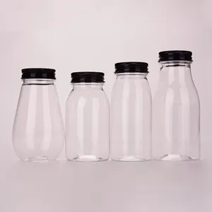 Botella de plástico de boca ancha para bebidas, botella redonda personalizada de 200ml, para café, leche y zumo
