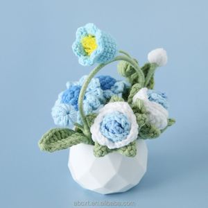 Artificial Flowers Handmade Knitted Yarn Crochet Floral Rose <b>Baskets</b> for Home Decor - Product Image 4