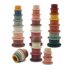 Hot Selling Baby Colorful Educational Intelligence Folding Tower Stacking Cup Toys Food Grade Silicone Stacking Toy