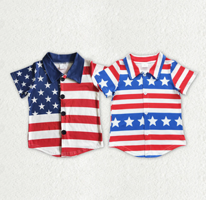 Camisas con botones y estampado de estrellas del 4 de julio para hermanos y bebés varones - Product Image 1
