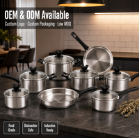 Ensemble de casseroles en acier inoxydable 9 pièces avec couvercles en verre trempé et poignées en bakélite, compatible induction et gaz