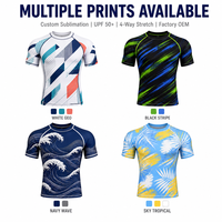 Maillot de surf personnalisé pour homme à manches courtes, protection UPF 50+, extensible dans les 4 sens, sublimation, vente en gros, directement de l'usine OEM