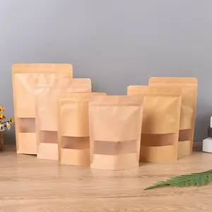 定制牛皮纸直立袋纸袋零食包装，带透明窗，用于食品包装