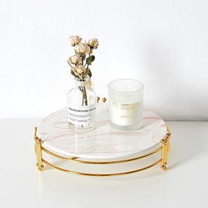 <span class=keywords><strong>Plateau</strong></span> décoratif rond en céramique de <span class=keywords><strong>marbre</strong></span> <span class=keywords><strong>blanc</strong></span> avec support <span class=keywords><strong>doré</strong></span> fait à la main, <span class=keywords><strong>plateau</strong></span> à parfum en acrylique pour commode, table basse, pouf - Product Image 2