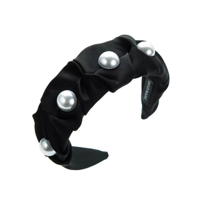 Diadema de Tela Negra y Blanca con Perlas, Diseño Exclusivo y Popular 2026, Diademas de Lujo Ligero para Mujer - Product Image 6