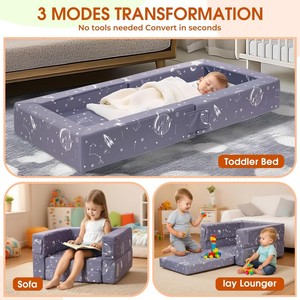 เตียงเด็กอ่อนพกพา 3-in-1 แบบพับเป็นโซฟาได้ พร้อมโฟมความหนาแน่นสูง สำหรับการตั้งแคมป์และการใช้งานในร่ม/กลางแจ้ง - Product Image 2