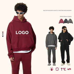 Hoge kwaliteit vintage hoodies 350G zwaargewicht acid wash streetwear hoodie distressed fleece zwarte cropped essentials hoodie - Product Image 2