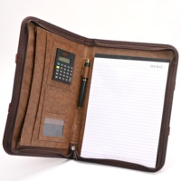 Portafolio de Cuero con Cierre y Logotipo Personalizado, Resistente, con Asa, Tamaño A4, Organizador de Negocios, Calculadora, Bloc de Notas, Carpeta para Conferencias