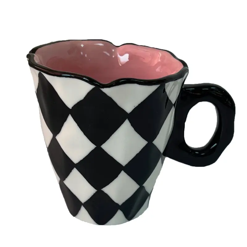 UCHOME ins düzensiz el yoğurma seramik kupa yaratıcı siyah ve beyaz dama tahtası kupası
