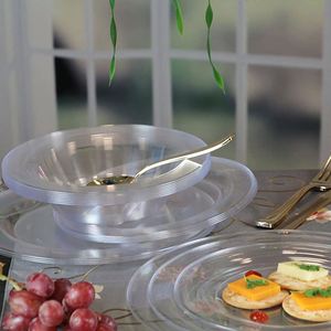 จานพลาสติกใสสีขาวทองทรงกลมสำหรับงานเลี้ยงฉลองเทศกาล - Product Image 2