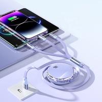 Kabel Pengisi Daya Ponsel Tipe-C Desain Baru Bulat Kristal Retractable dengan Selubung PVC Kepang, Pengisian Cepat, Logo OEM, Promosi 3 in 1 100W, Hadiah