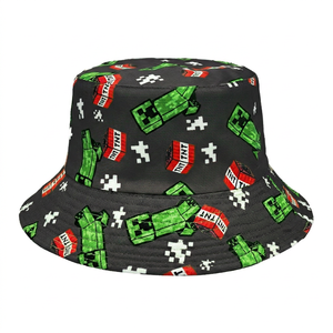 Chapeau Bob Unisexe en Toile à Motif Minecraft, Imprimé, pour l'Extérieur, Protection Solaire, Décontracté, Printemps-Été, Design Personnage Adulte, Bord Plat - Product Image 1