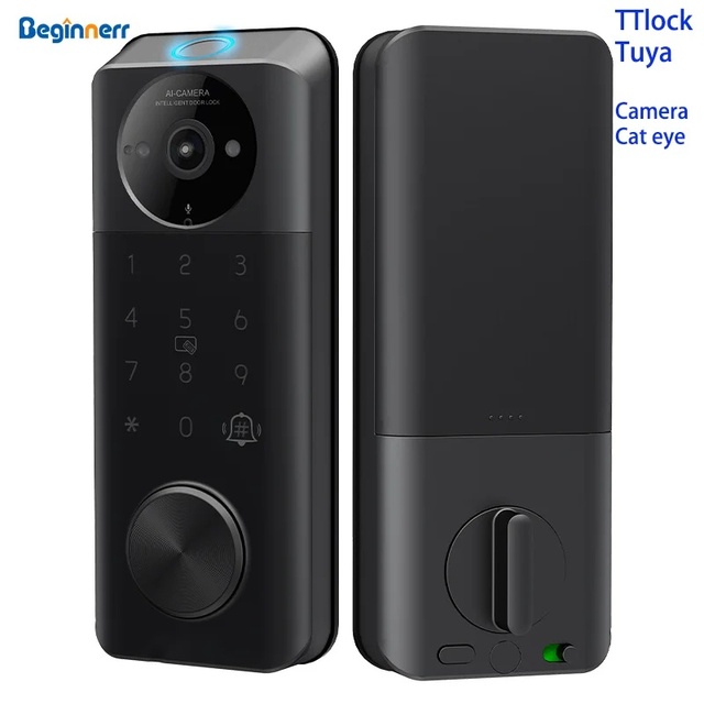 IP65 Waterproof Camera Intercom Smart Deadbolt Door Lock Tuya TTlock Wifi Fingerprint Code Alexa Google Home Digital Door Lock