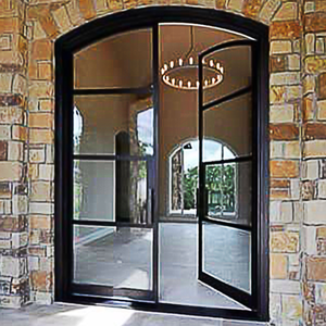 Diseño de puerta doble de vidrio arqueado para el hogar, puerta frontal de lujo, exterior, de hierro, funciona en color negro - Product Image 1