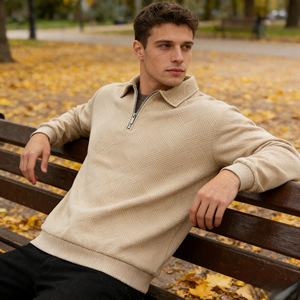 Men's Solid Color Zip Neck <b>Pullover</b> <b>Sweater</b> Long Sleeve Autumn Cotton Breathable Regular Fit Men's <b>Sweaters</b> - Product Image 4