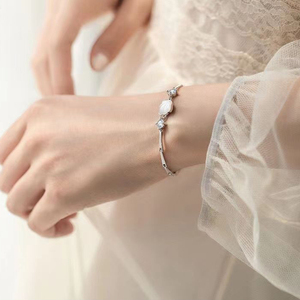 Pulsera de Moda con Diamantes Brillantes Cadena Chapada en Plata de Ley S925 con Concha de Mar Blanca Joyería Regalo para Mujer - Product Image 3