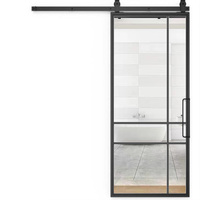Kit de quincaillerie pour porte coulissante de grange en bois noir mat, finition côté marron, pour design intérieur de maison moderne