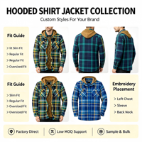Vente en gros de chemises-vestes en flanelle pour hommes, classiques, d'hiver, à manches longues, boutonnées, chaudes, avec doublure épaisse matelassée, à carreaux et à capuche