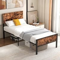 Cadre de lit en métal brun rustique 3 pieds du fabricant Tête de lit en bois Repose-pieds Plate-forme industrielle Design de lit en métal 35cm