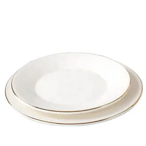 Platos de cerámica con borde dorado, juego de platos blancos para Hotel, restaurante, el más vendido