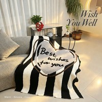 Plaid rayé noir et blanc, motif Cœur et meilleurs vœux, semi-velours double face ultra doux pour canapé, fauteuil, maison, vente en gros