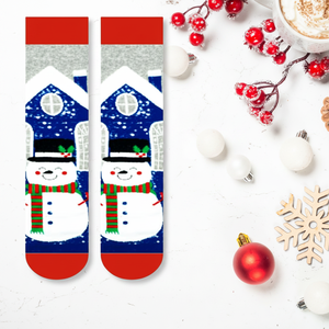 Chaussettes brodées unisexe sur le thème du bonhomme de neige, taille unique, motifs rayés, à pois, cœurs et nœuds, pour usage quotidien, chaudes pour l'hiver - Product Image 3