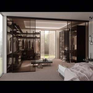 Armoires de chambre à coucher de luxe de haute qualité, modernes, en aluminium et en bois, avec porte en verre - Product Image 3