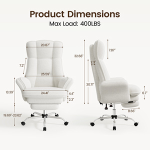 Fauteuil de bureau ergonomique moderne en tissu Teddy avec repose-pieds, inclinable à 90-135°, pivotant, accoudoirs réglables, dossier haut, pour ordinateur - Product Image 6