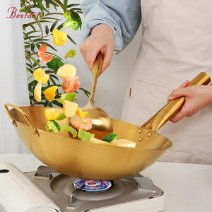 Cinese in acciaio inossidabile rotondo <span class=keywords><strong>Wok</strong></span> 34cm antiaderente a doppio orecchio un manico per uso alimentare con portabottiglie - Product Image 5