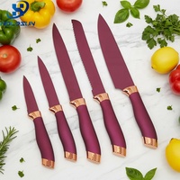 Ensemble de couteaux de chef Royal Swiss Line 6 pièces en acier inoxydable, couleur pastel, avec manche et support colorés pour une utilisation en cuisine