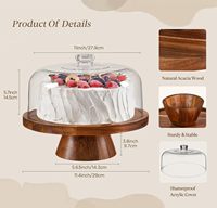 Support à gâteau en bois d'acacia avec couvercle en acrylique, ensemble de présentation de table à dessert rond multifonctionnel pour fête, non toxique, pour aliments et en-cas