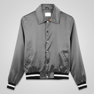 Men Bomber <b>Jacket</b> Solid Gray Turn-down Collar Regular Fit Polyester Bomber <b>Jacket</b> Autumn Casual Wear - Product Image 3