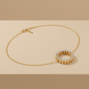 <b>Circle</b> of Life Halo Diamond Bracelet – Open Eternity <b>Ring</b> CVD Lab Diamond 10K 14K 18K Solid Rose Gold Chain Wristlet - Product Image 1