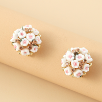 CLBX Fleur en céramique à la mode et romantique sertie de boucles d'oreilles en alliage de diamants, fermoir d'oreille exquis