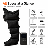Bottes de massage pneumatiques pour les jambes, 5 chambres, compression 30-240 mmHg, intensité réglable, unité principale détachable, rechargeable, usage domestique