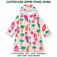 Peignoir à capuche personnalisé pour enfants avec fermeture éclair, 100 % coton velours imprimé, pour la plage et la piscine, de 1 à 10 ans, OEM ODM