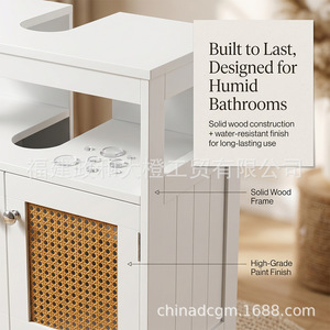 Mueble de Baño Grande Color Naranja con Puerta de Ratán Blanco, Encimera de Madera Sólida, Estilo Rústico, Estante de Almacenamiento - Product Image 4