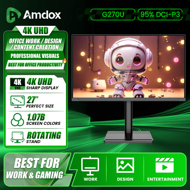 27 Inch 4K UHD IPS Monitor 95% DCI-P3 1.07B Colors HDR10 Adjustable Stand 178 Viewing Angle Office Design Display