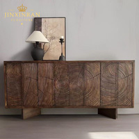Buffet console rustique en bois sculpté avec motif d'anneaux d'arbre, meuble de rangement pour entrée, couloir et salon