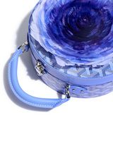 Boîtes de rangement pour maquillage et sacs à main, en cuir vintage rond, style cowboy, avec dégradé bleu, en suède personnalisé, pour souvenirs et plumes