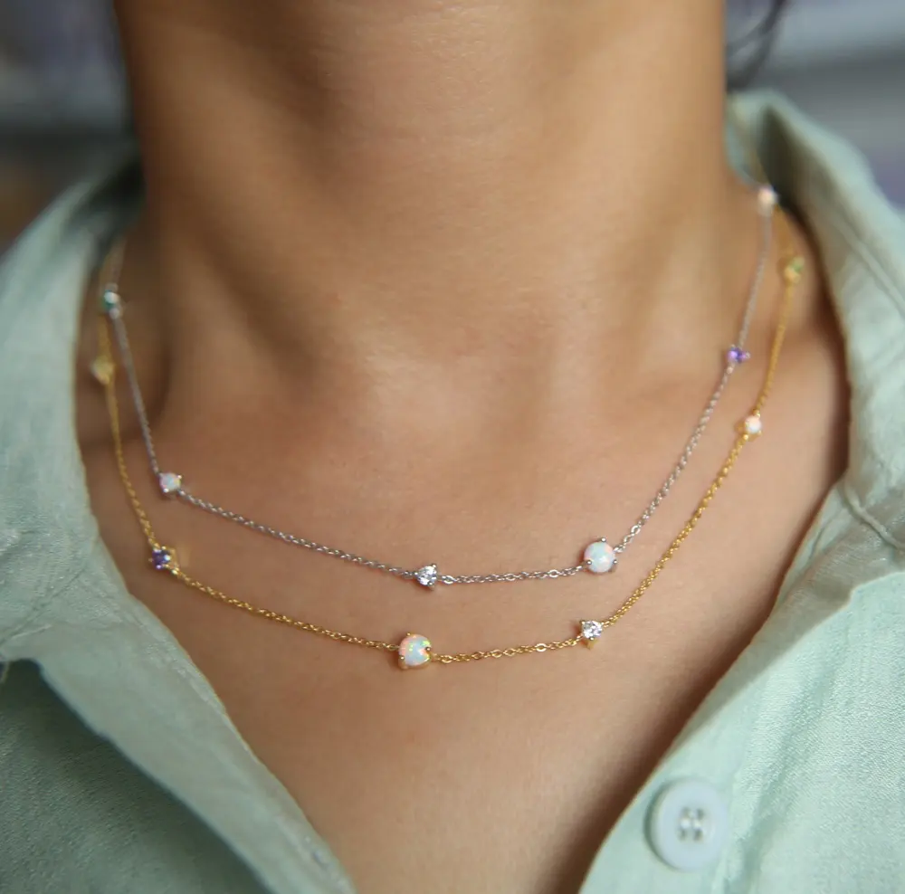 Collar de cadena de alta calidad para mujer, joyería de ópalo de CZ, piedra delicada, 2023 925