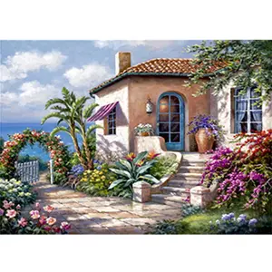 Kit de pintura de Arte de diamantes, pintura Diy, Castillo de ensueño moderno junto al mar, pintura de impresión 3D, decoración del hogar, regalos, artes de decoración