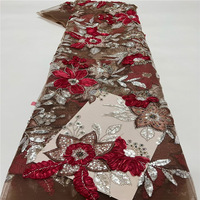 Tissu brodé de fleurs en relief 3D avec perles AO.YI. pour robes de mariée et robes de soirée - Robes de mariée et tenues de soirée
