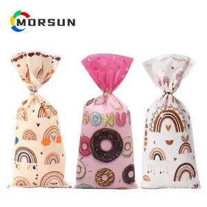 MorSun 50 카운트 도넛 핑크 파티 셀로판 치료 가방 베이비 샤워 웨딩 신부 샤워 용품 사탕 가방