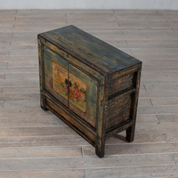 Buffet en bois vieilli fait main et peint à la main style Wabi-sabi, armoire florale vintage pour chambre, appartement et salon