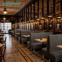 Ensemble de banquettes de restaurant MINGMENG, table ronde en faux marbre, revêtement en tissu, structure métallique, design industriel pour salle à manger