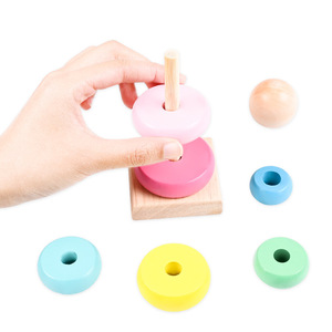 Wooden Rainbow Tower Stacking Toy For Children 13.5*5.8cm Early Education <b>Building</b> <b>Block</b> Nesting Play Set - Product Image 4