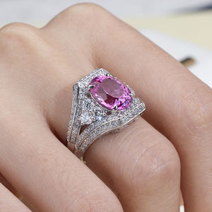 Bague pour femme Messi Jewelry MSR-2031 PT950 avec pierres précieuses et diamants de laboratoire - Product Image 5